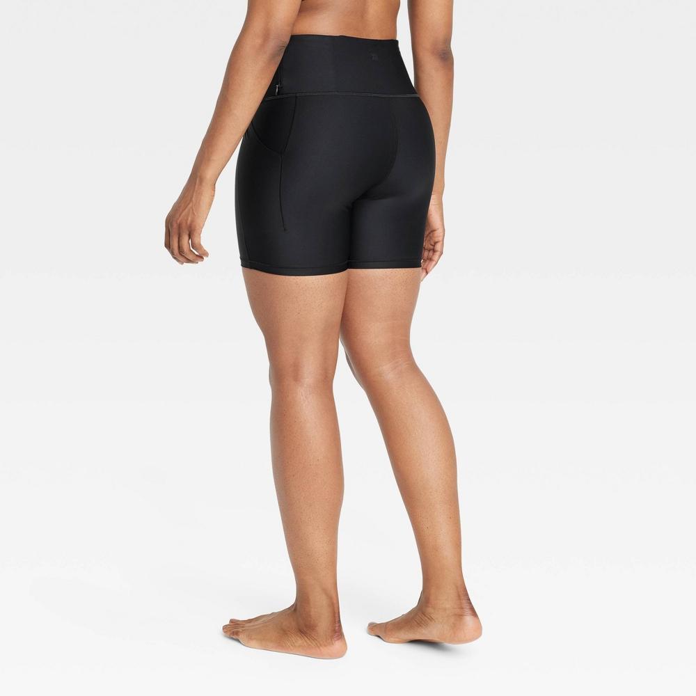 Women's Effortless Support High-Rise Pocketed Bike Shorts 6" - All In Motion™ Black XL: Moisture Wicking, Quick Drying, UPF 50+ Product Image