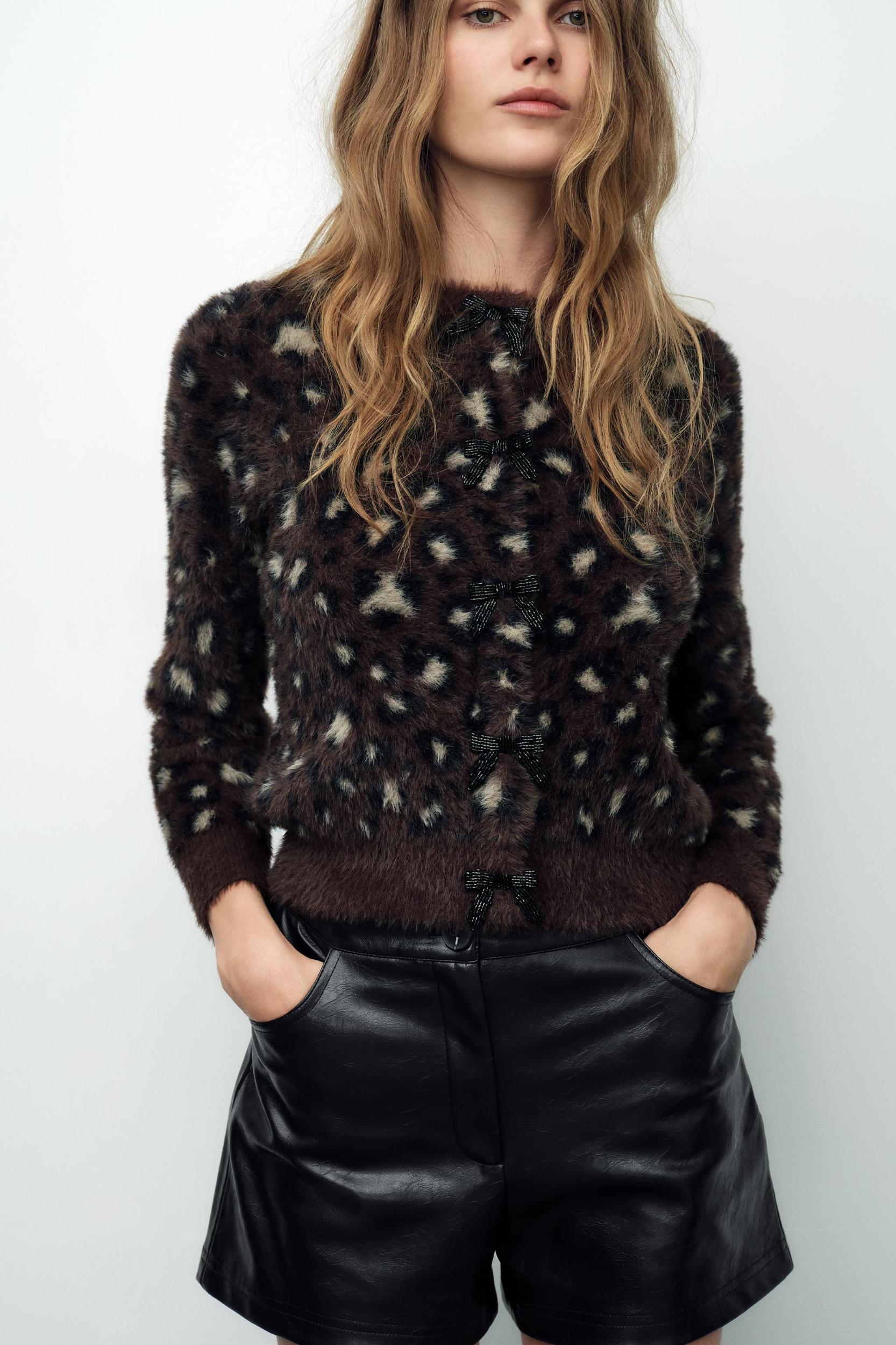 FUR EFFECT JACQUARD KNIT CARDIGAN Product Image
