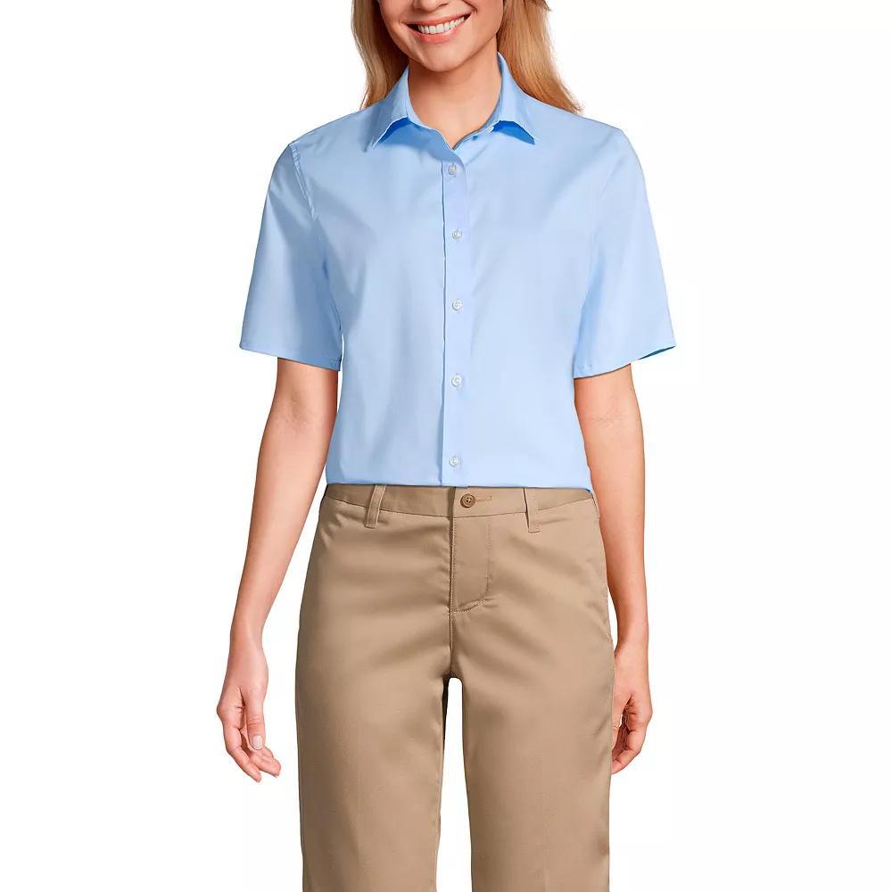 Women's Lands' End No Gape Short Sleeve Stretch Shirt, Size: 16, Light  Blue Product Image