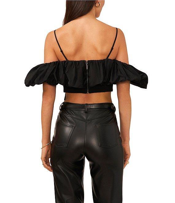 1. STATE Taffeta Bubble Off-the-Shoulder Short Sleeve Cropped Ponte Top Product Image