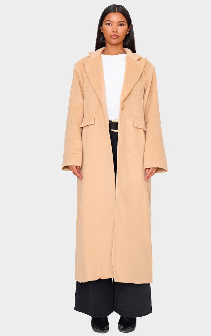 Camel Brushed Wool Look Oversized Drop Shoulder Coat Product Image
