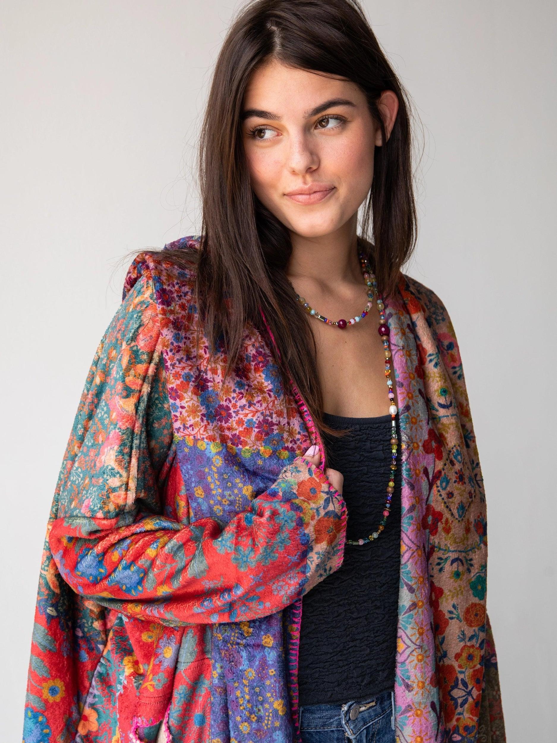 Cozy Blanket Kimono - Vintage Patchwork Long Length Product Image