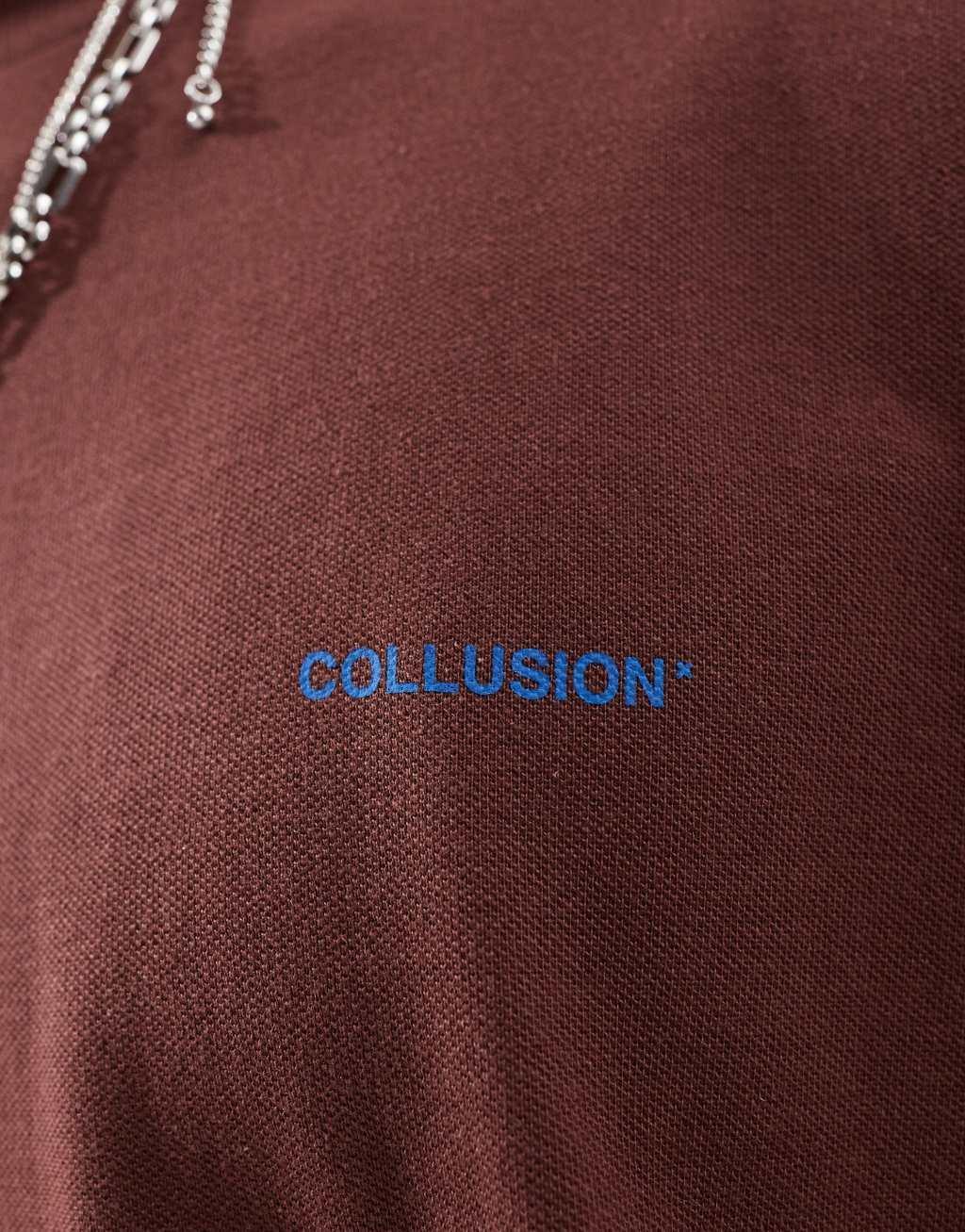 COLLUSION oversized long sleeve logo pique t-shirt in brown Product Image
