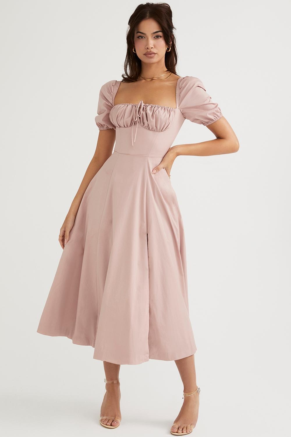 Tallulah Blush Puff Sleeve Midi Dress Product Image