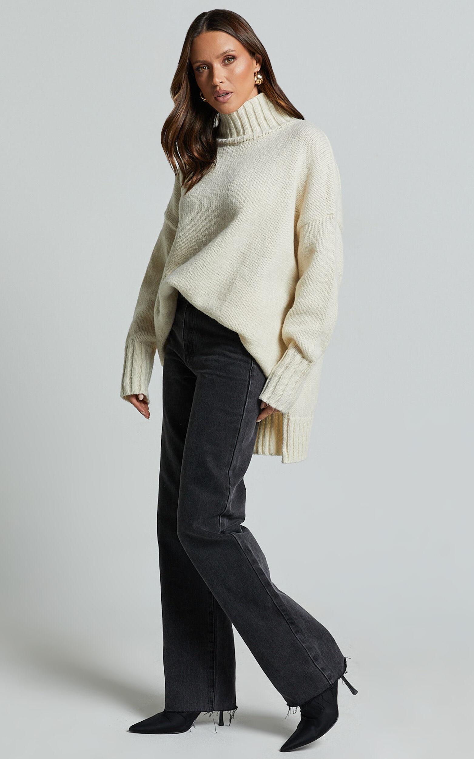 Josie Jumper - Oversized Turtle Neck Recycled Knitted Jumper in Cream Product Image