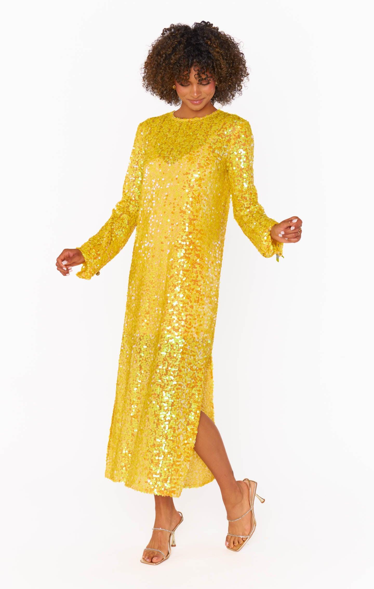 Calypso Midi Dress ~ Yellow Sequins Product Image