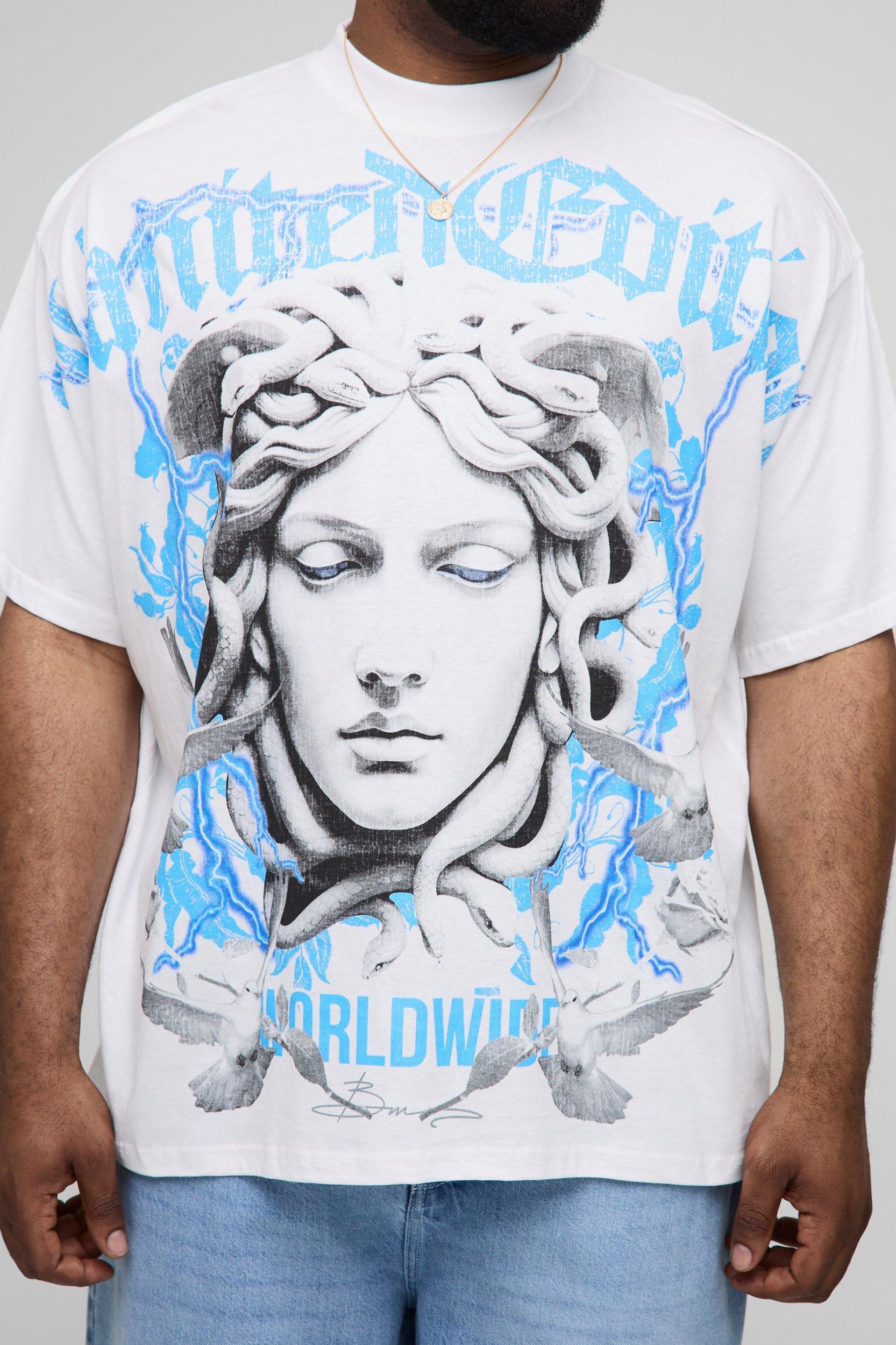 Plus Oversized Extended Neck Over The Seams Renaissance Print T-Shirt | boohooMAN USA Product Image