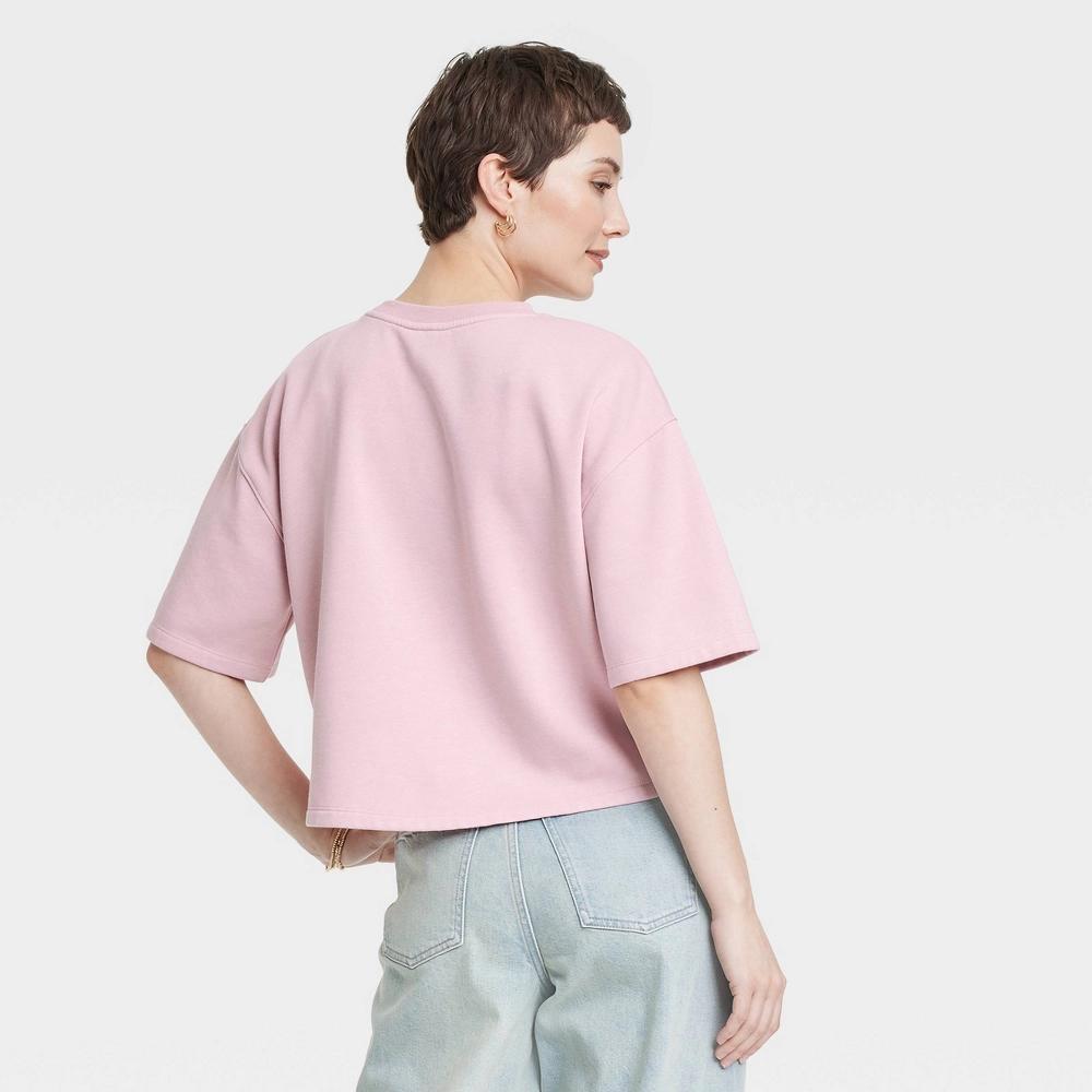 Women's Leisure Studio Short Sleeve Fleece Top - Universal Thread™ Pink XS Product Image