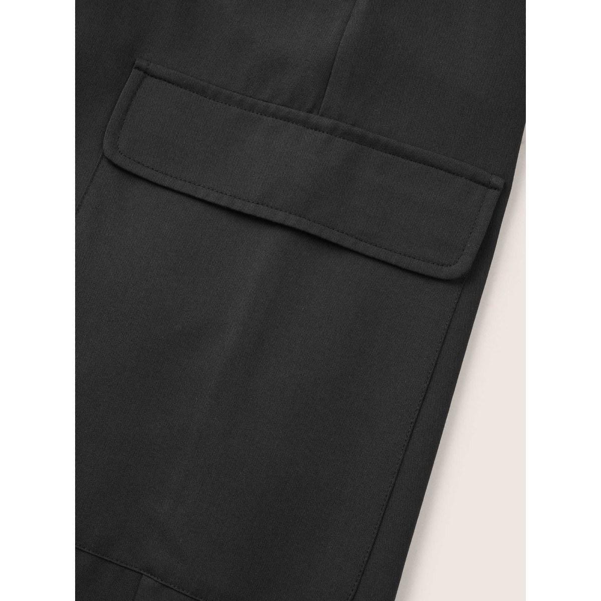 Plus Size Plain Pocket Drawstring Elastic Waist Straight Leg Pants Women Black Casual Straight Leg High Rise Everyday Pants BloomChic 14-16/1X Product Image