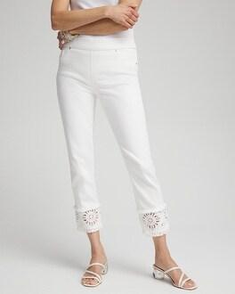 No Stain Embellished Pull-on Cropped Jeans Product Image