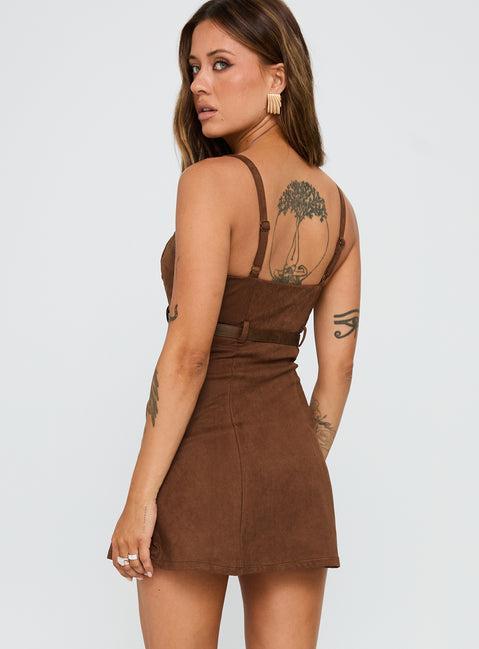 Way Back In Faux Suede Mini Dress Brown Product Image