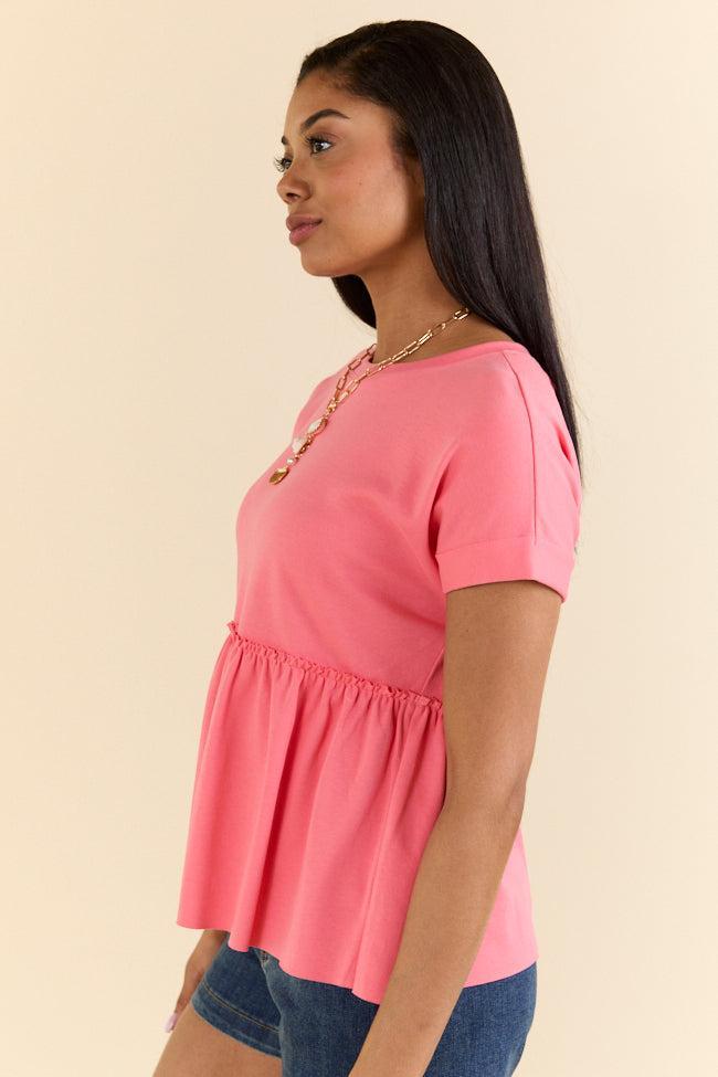 Plainly Coral Tie Back Peplum Knit Top SALE Product Image