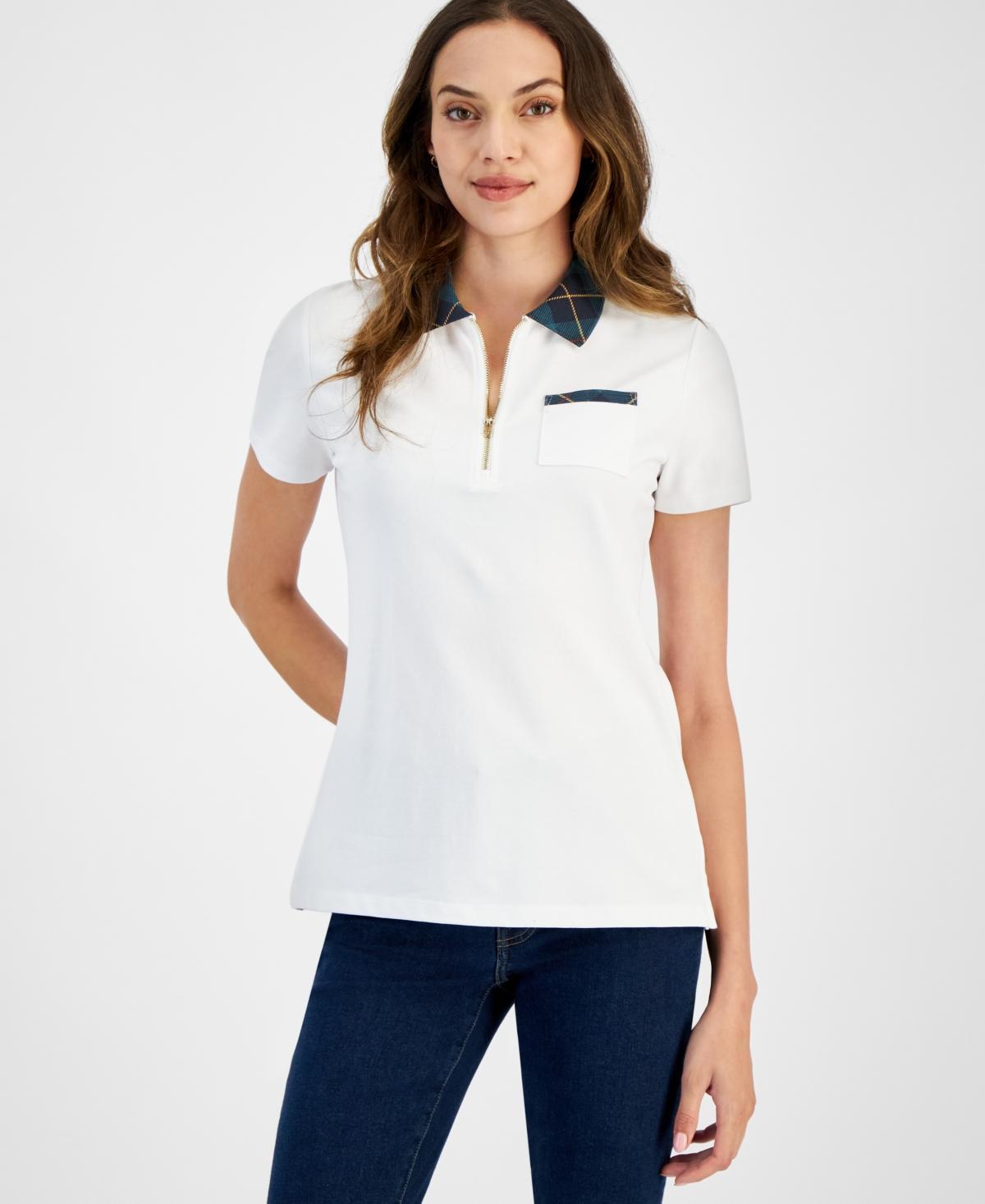 Tommy Hilfiger Womens Plaid-Collar Polo Shirt Product Image