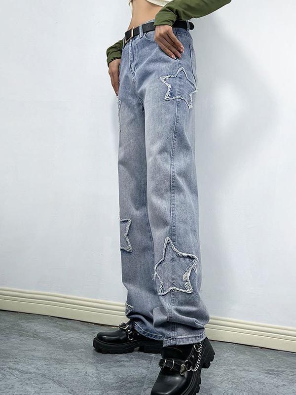 Distressed Star Patch Boyfriend Jeans Product Image
