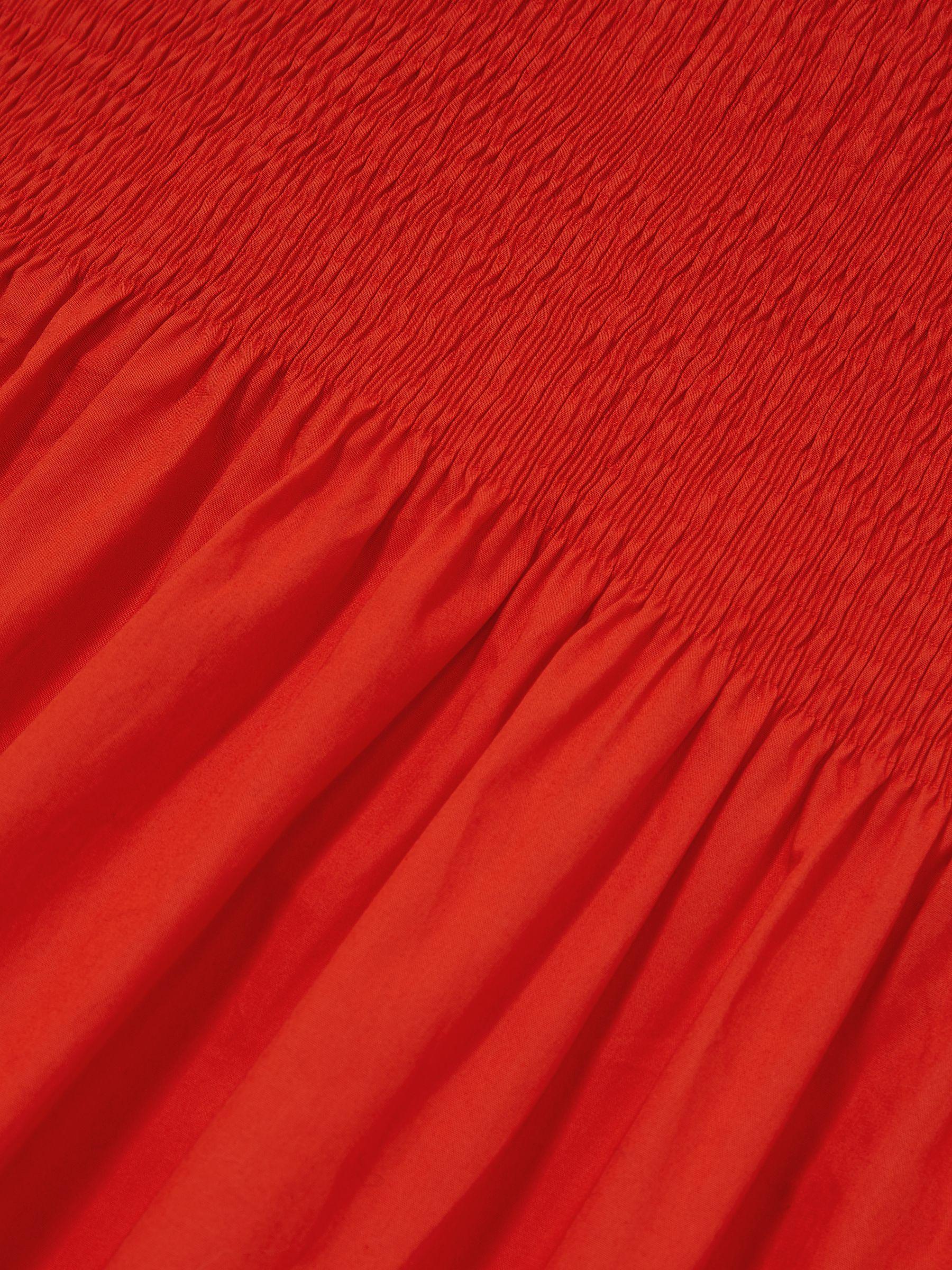 Cotton Shirred Midi Dress in Red Product Image