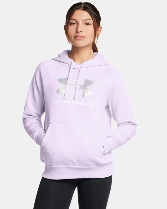 Plus Size Under Armour Rival Fleece Big Glitter Logo Hoodie, Women's, Size: 1XL, Stellar Pink Product Image