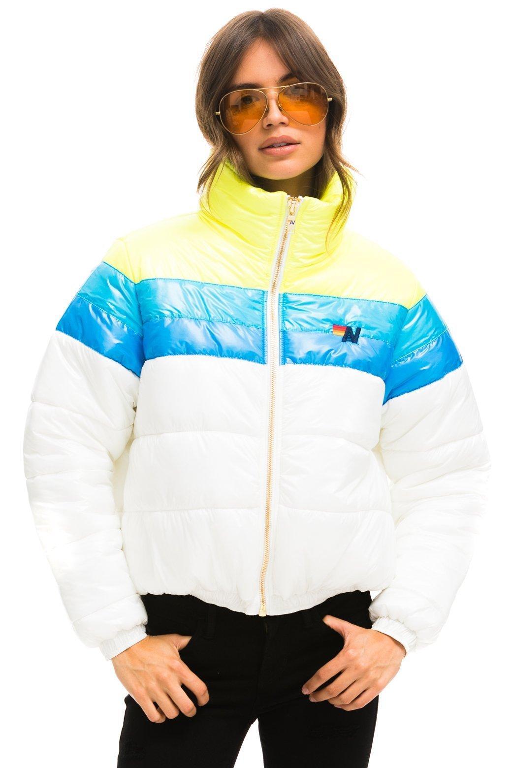 COLOR BLOCK LUXE APRES PUFFER JACKET - GLOSSY WHITE Female Product Image