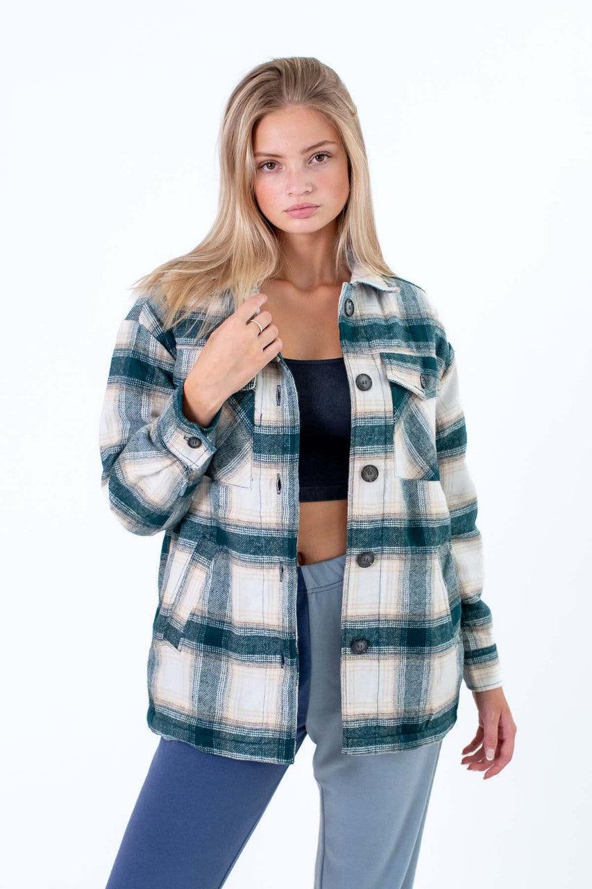 Teal Sherpa-Lined Flannel Jacket Product Image