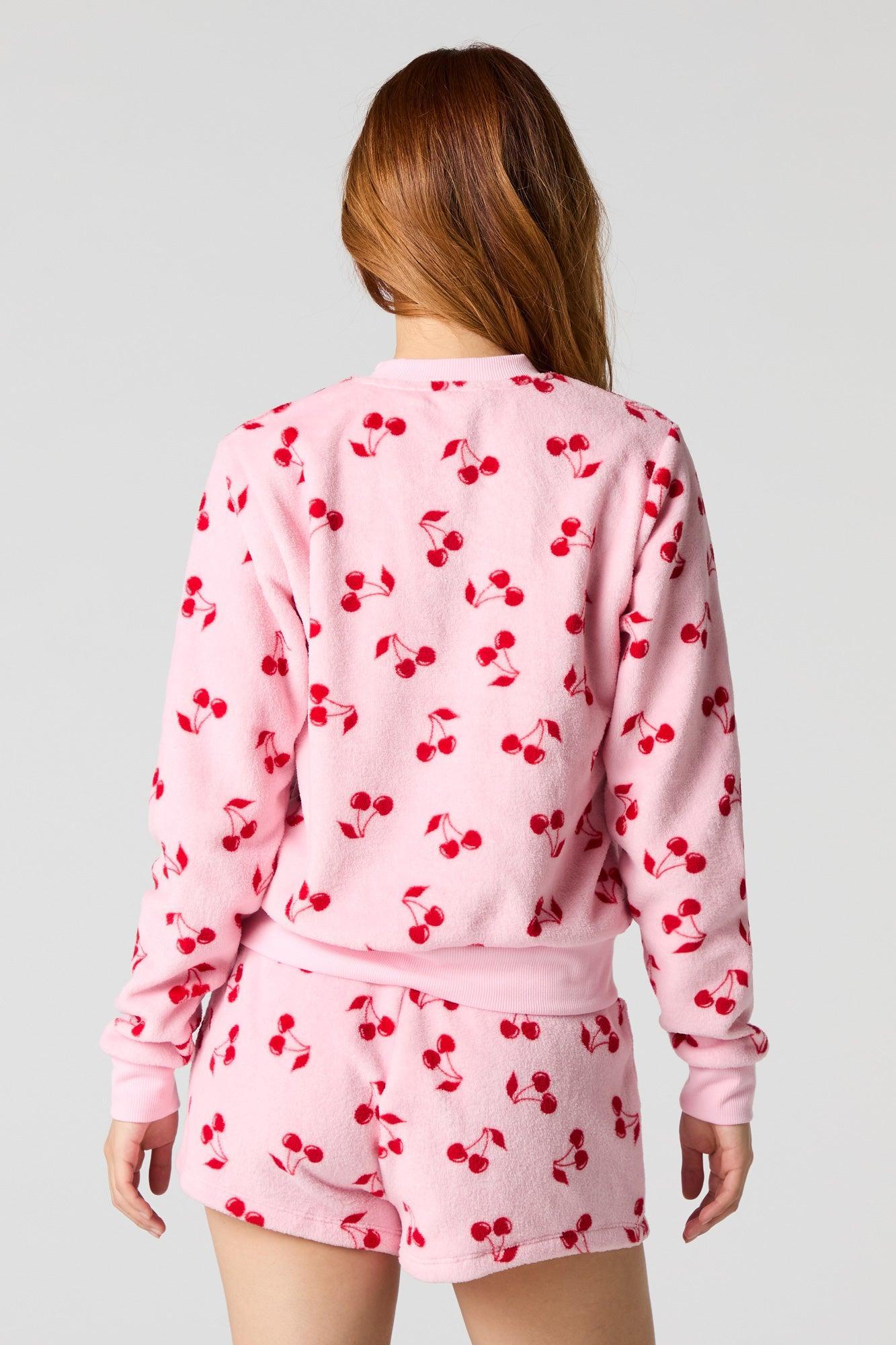 Printed Plush Long Sleeve & Short 2 Piece Pajama Set Female Product Image