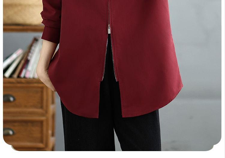 Plain Zip-Up Shirt Jacket Product Image