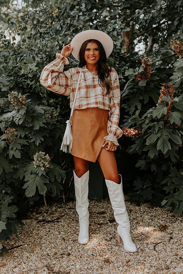 The Winette Plaid Top in Camel Product Image