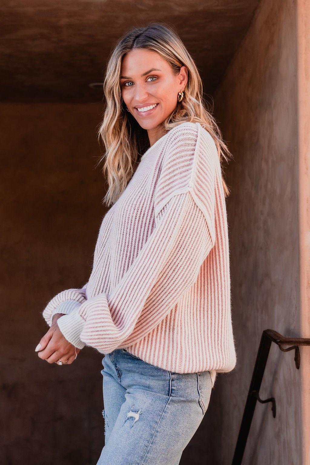 Pink Striped Seam Detail Sweater - FINAL SALE Product Image