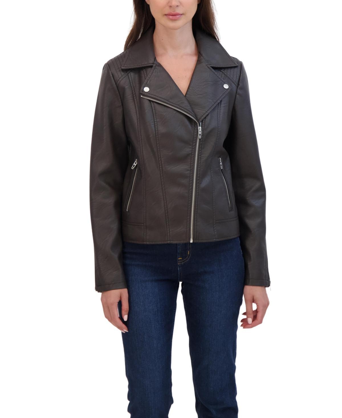 Women's Sebby Collection Faux-Leather Moto Jacket, Size: Large, Red Product Image