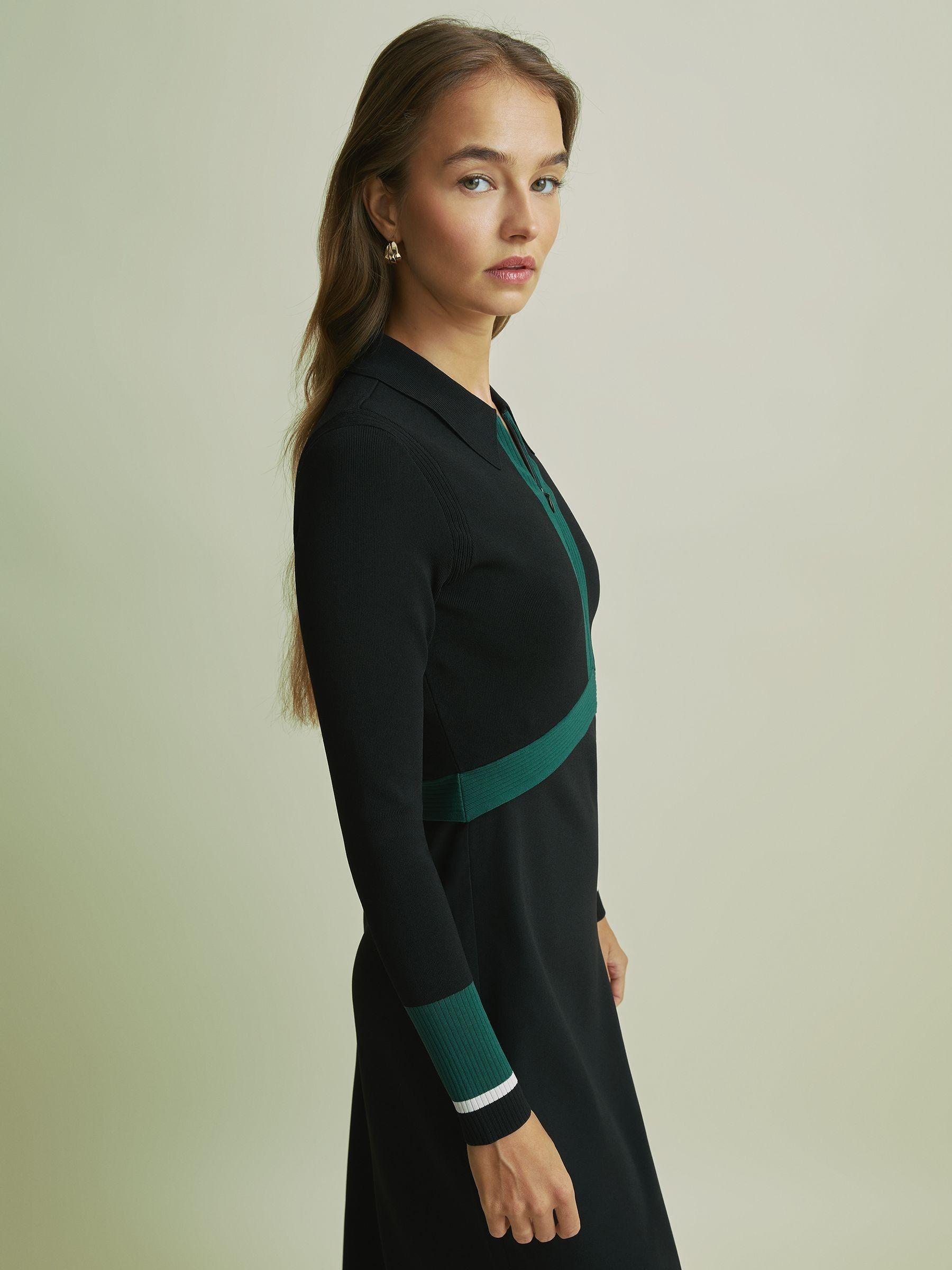 Florere Hybrid Knit Zip-Front Midi Black Dress in Black Product Image