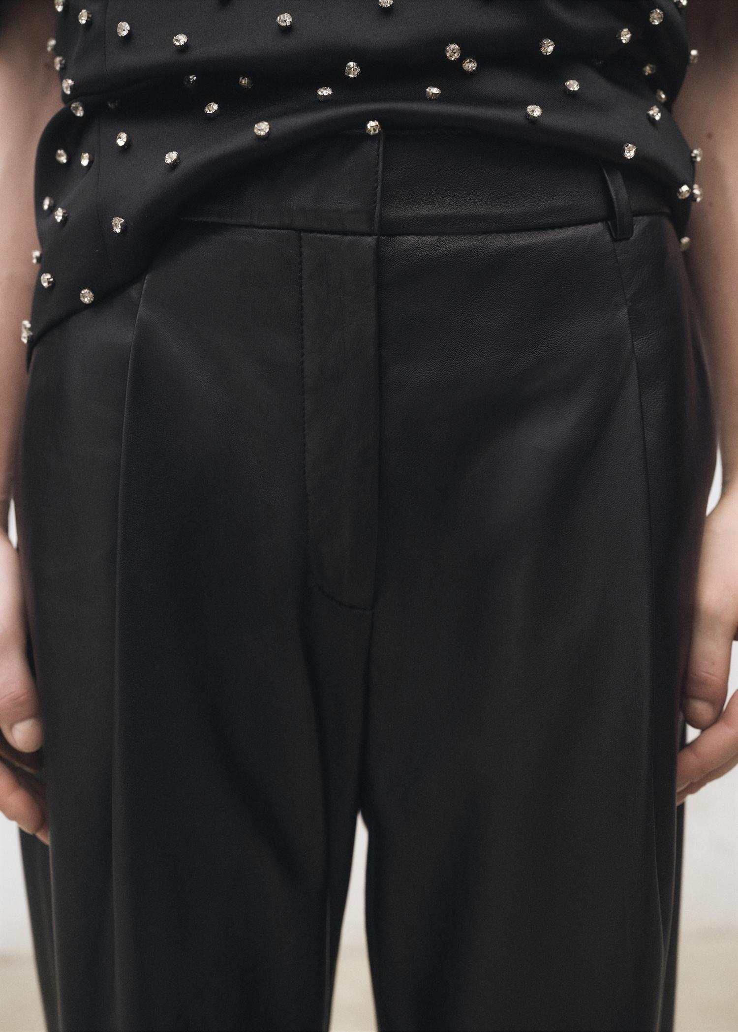 Straight leather pants with pleat detail - Women | MANGO USA Product Image