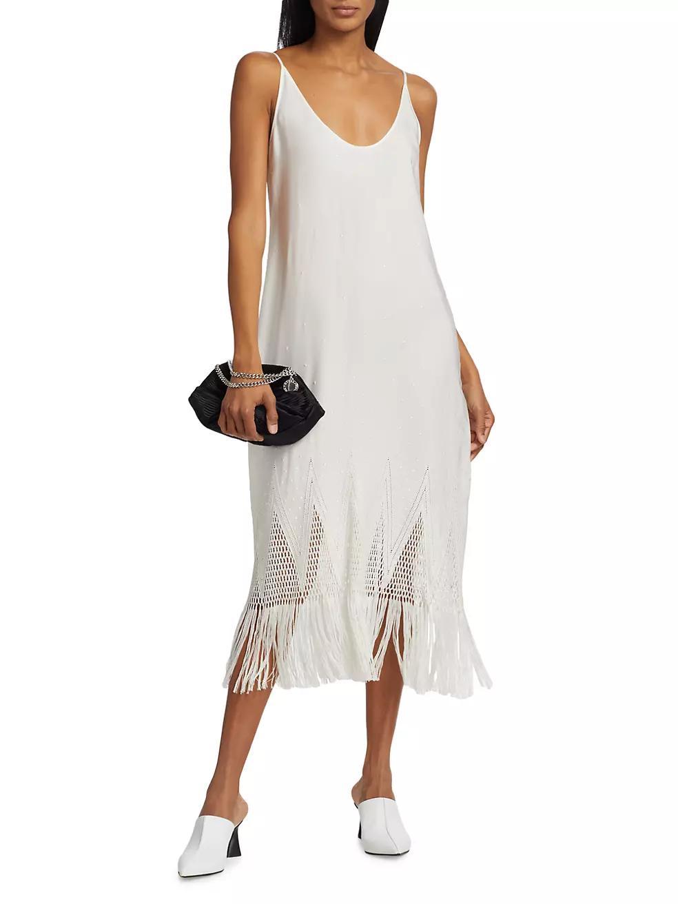 Embroidered Fringe-Trimmed Midi-Dress Product Image