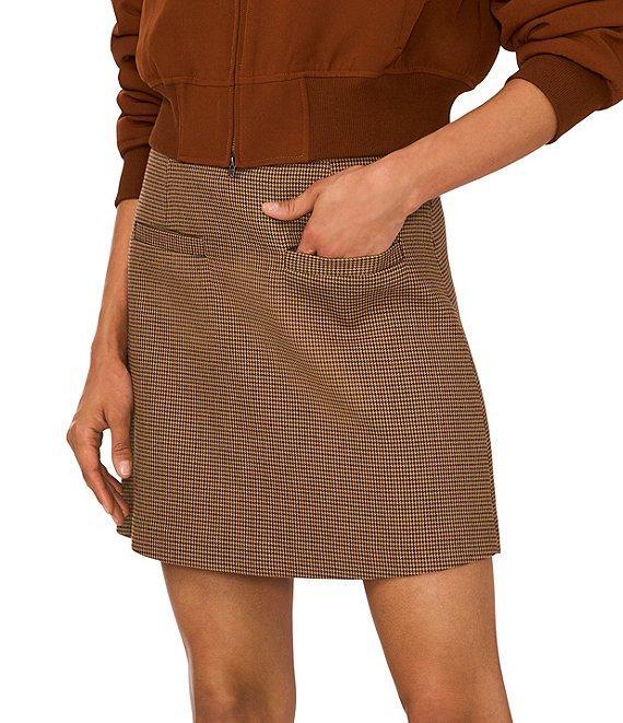 1. STATE Houndstooth Twill High Rise A-Line Mini Skirt Product Image