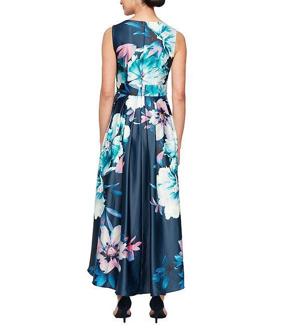 Ignite Evenings Floral Print Square Neck High-Low Hem Dress Product Image