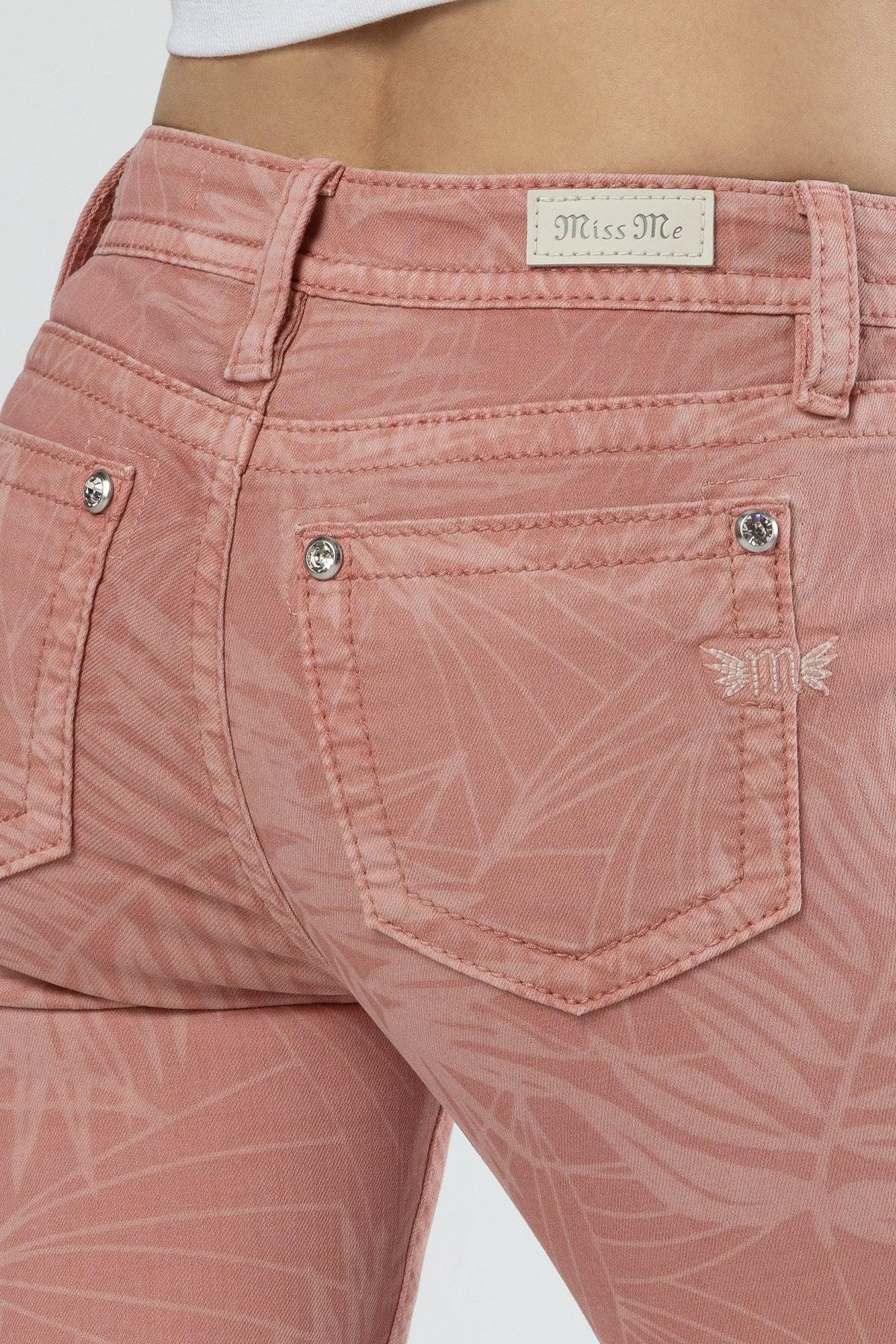 Coral Leaves Skinny Jeans Product Image