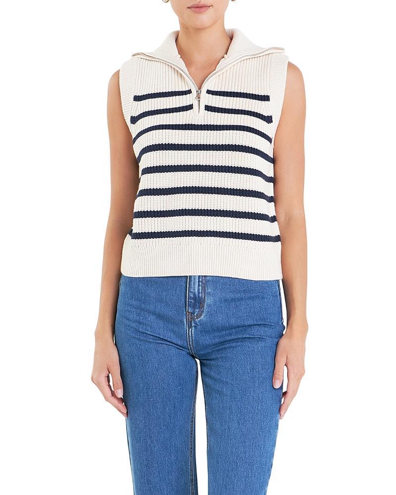 English Factory Womens Stripe Half Zip Up Sleeveless Knit Top Product Image