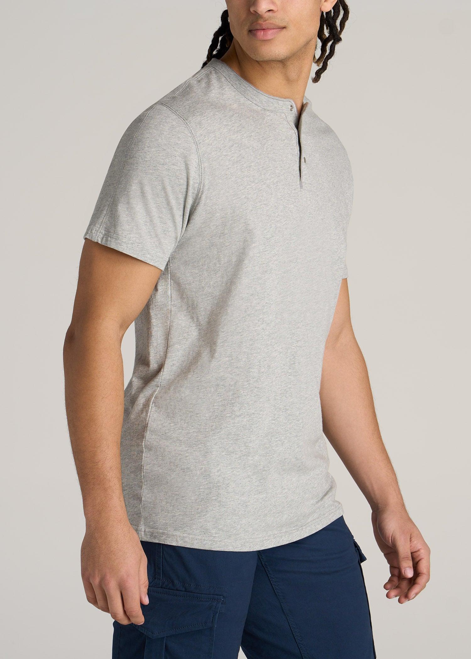 LJ&S REGULAR-FIT Jersey Henley Tee for Tall Men in Heathered Grey Product Image