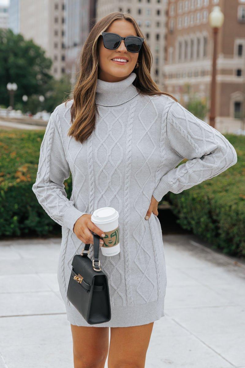 Grey Cable Knit Sweater Dress - DOORBUSTER Product Image