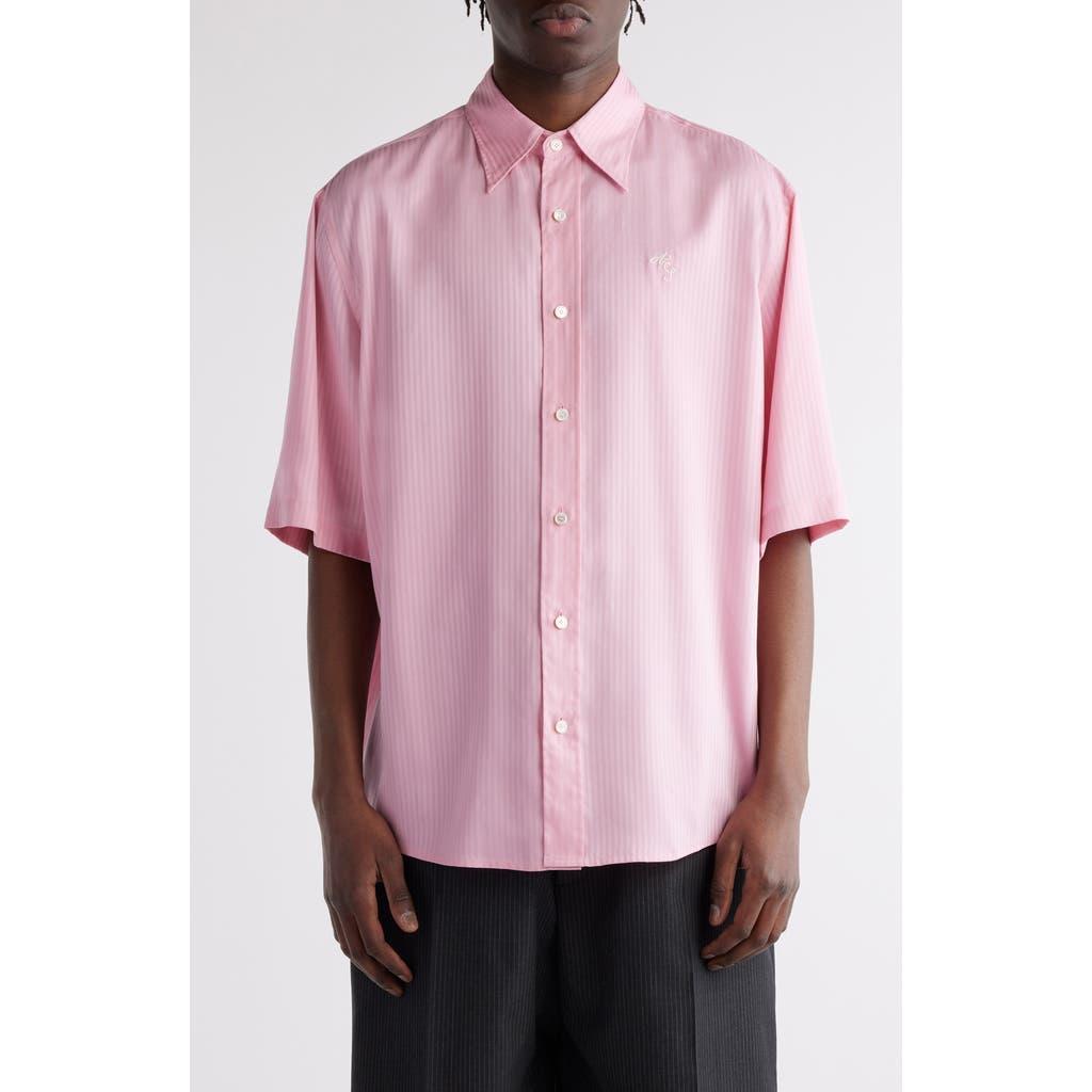 ACNE STUDIOS Tonal Stripe Short Sleeve Lyocell Button-up Shirt In Blush Pink Product Image