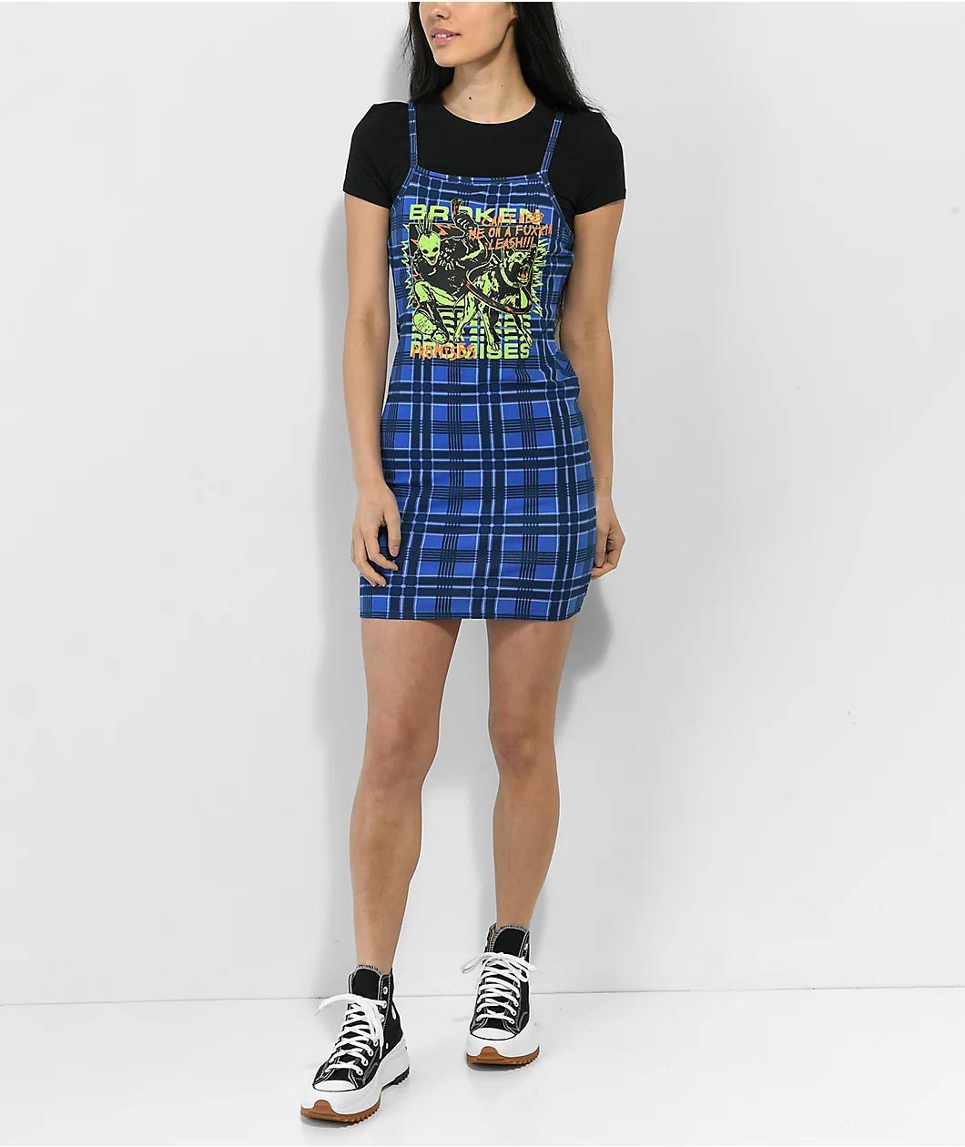 Broken Promises Leash Blue Plaid Tank Dress Product Image