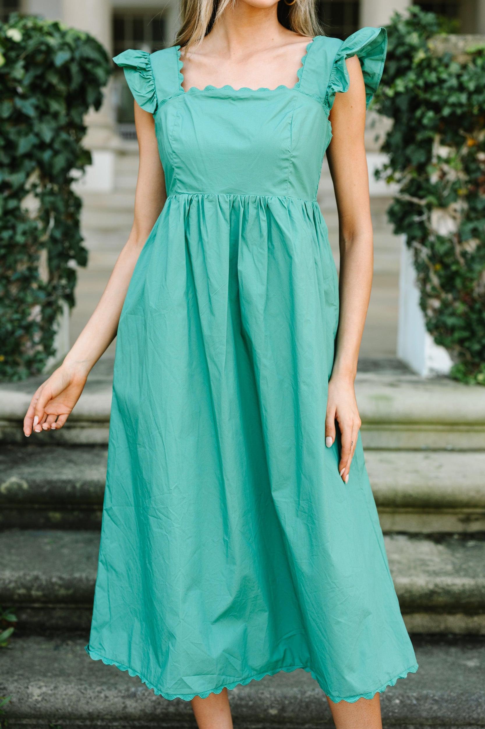 Doing It All Green Ruffled Midi Dress Female Product Image