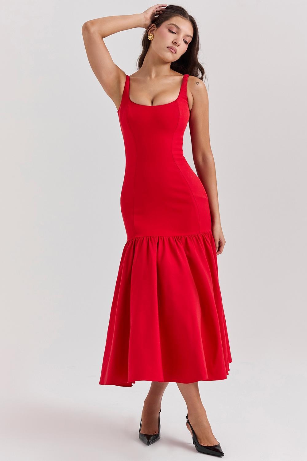 Amore Scarlet Dropped Waist Midi Dress Product Image