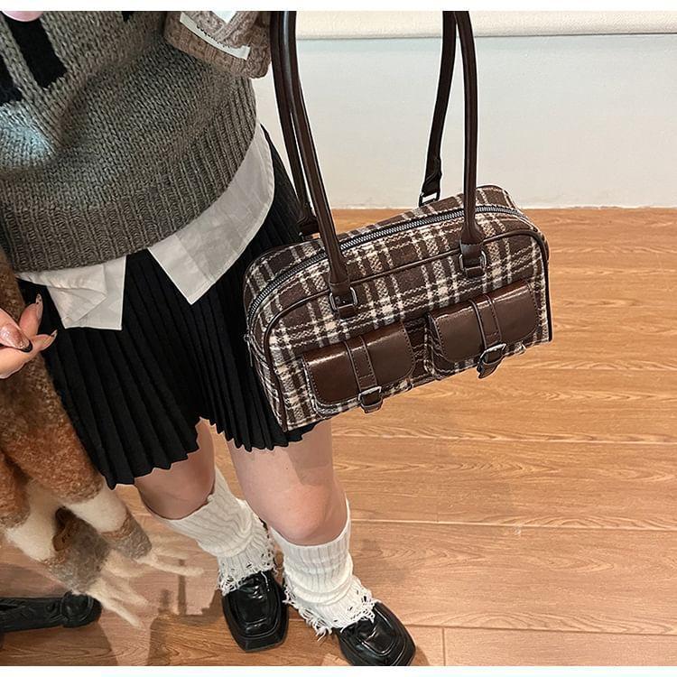 Plaid Buckled Tote Bag Product Image