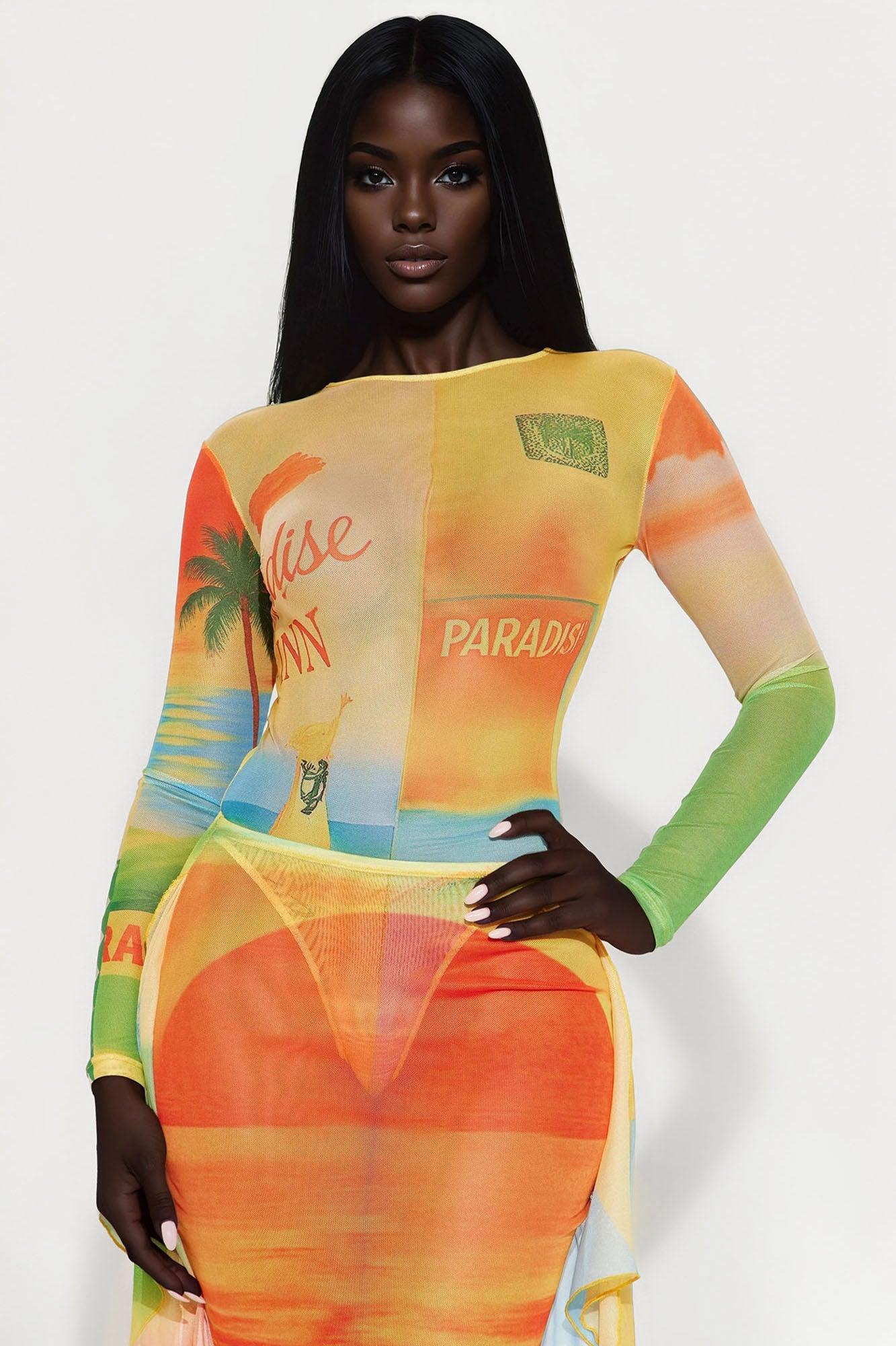 Palm Dreams Mesh Skirt Set - Yellow/combo Product Image