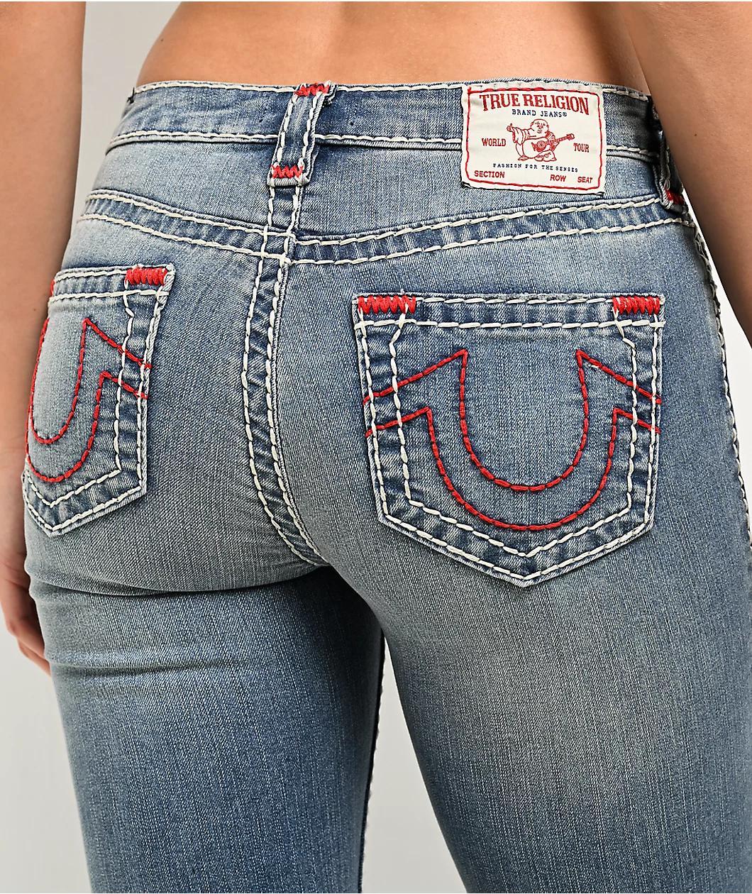 True Religion Becca Super T Mid Rise Crushed Lily Boot Cut Jeans Product Image