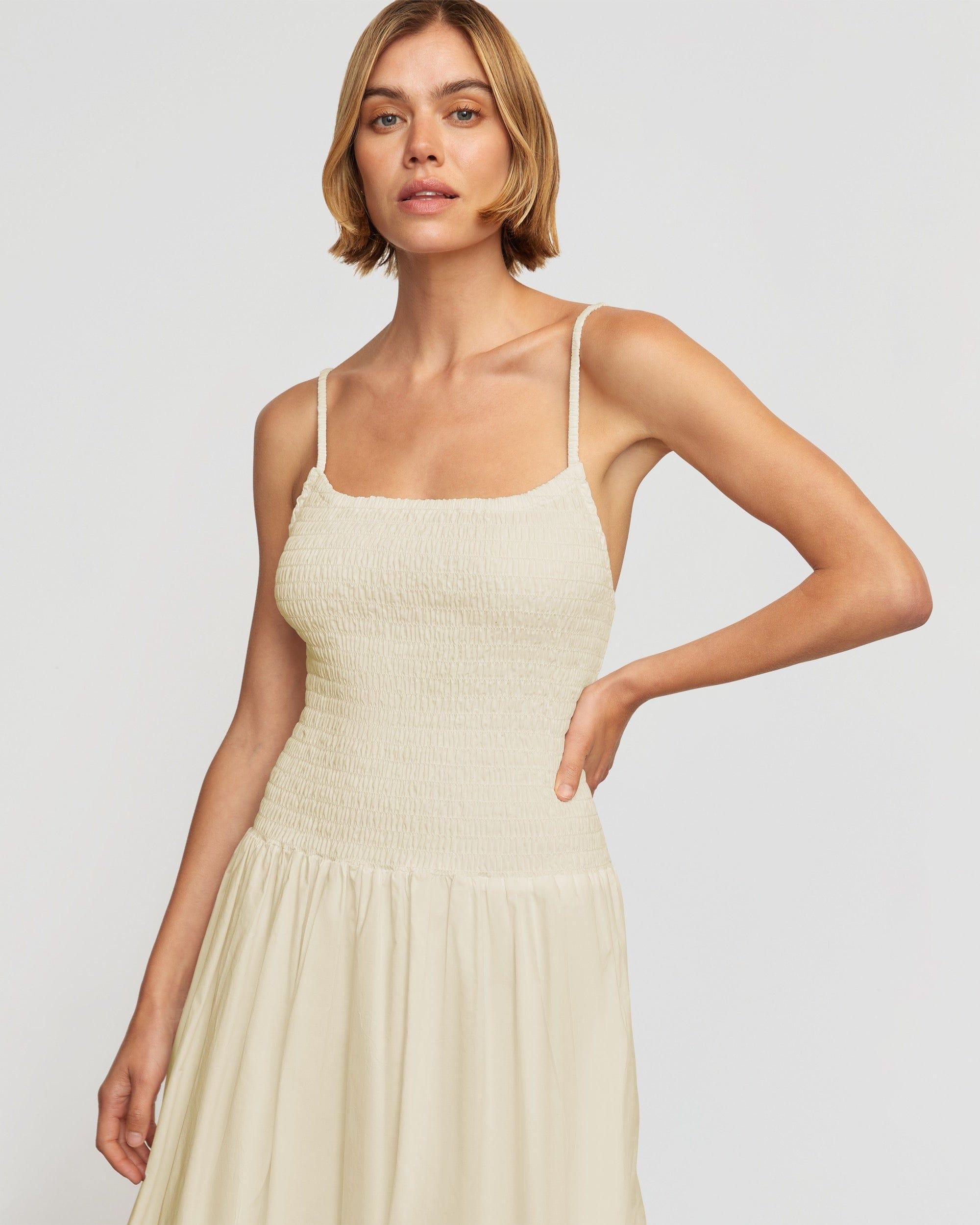 Venus Smocked Organic Cotton Midi Dress Product Image
