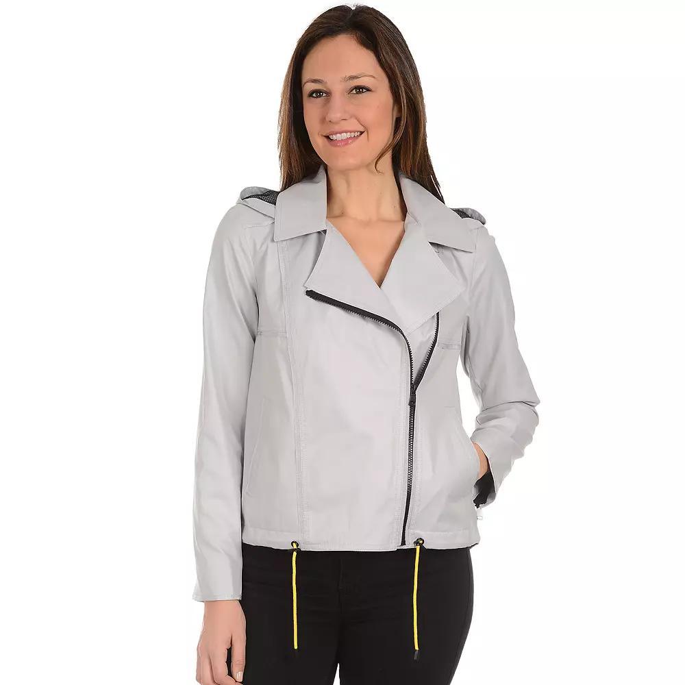 Women's Fleet Street High-Low Moto Jacket, Size: Medium, Silver Product Image