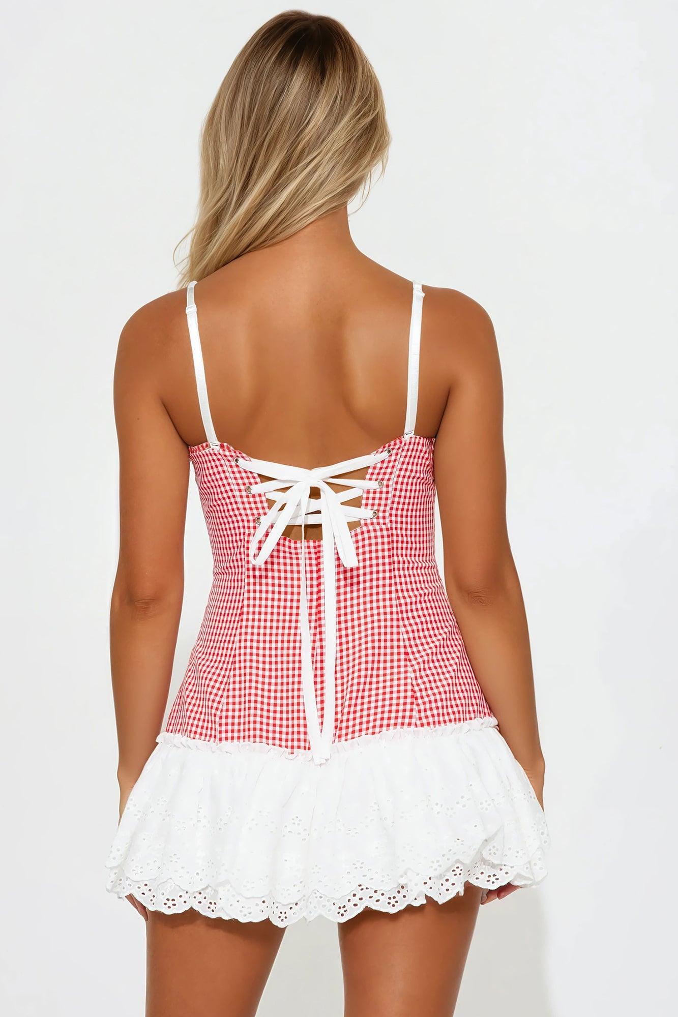 Lottie Gingham Micro Mini Dress - Red Product Image