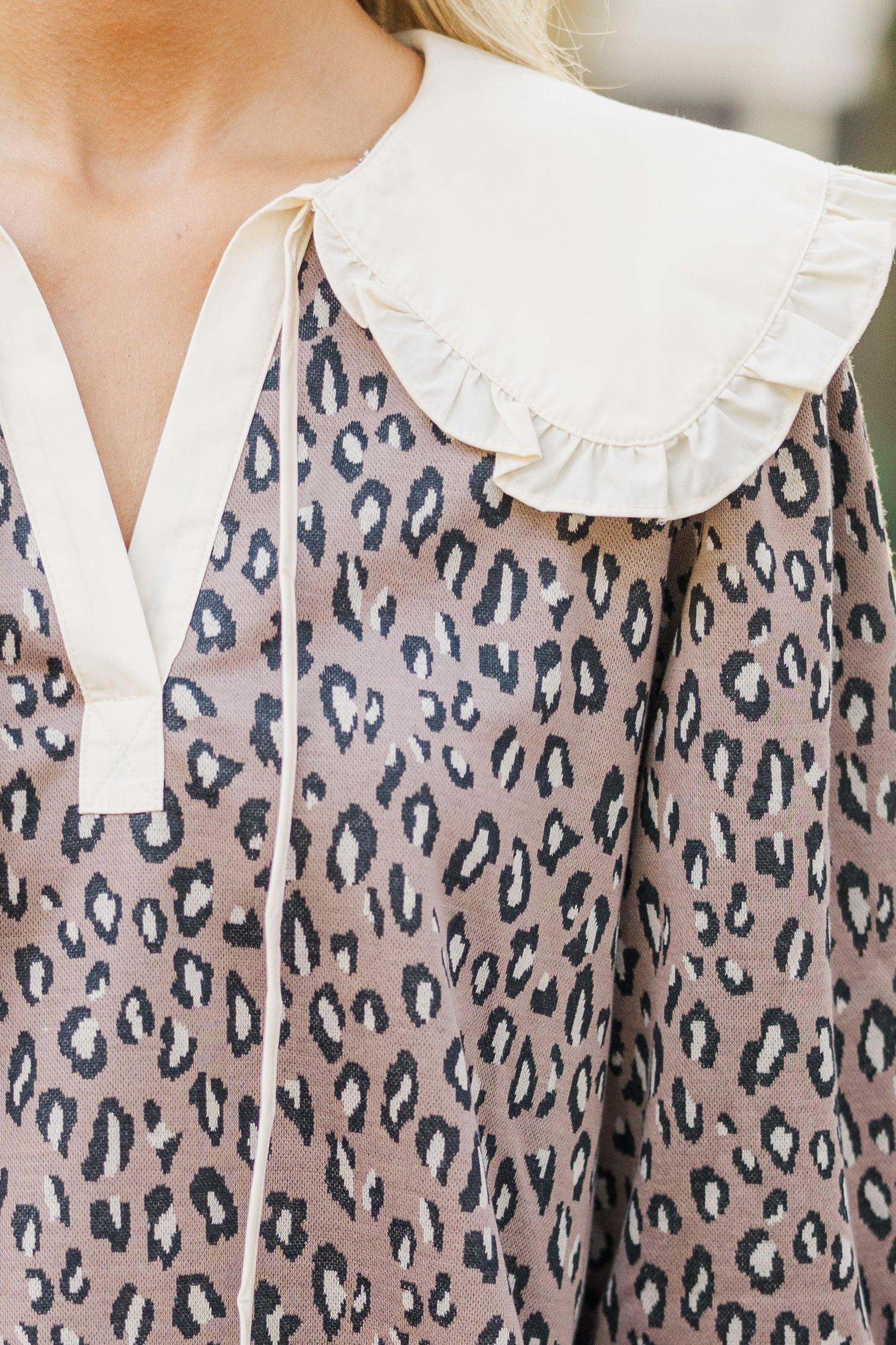 Just Name It Mocha Brown Leopard Blouse Female Product Image