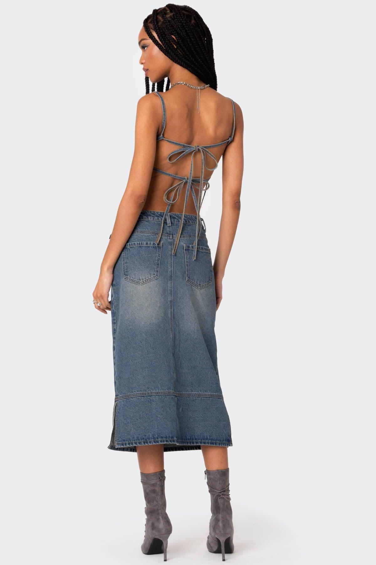 Lassy Washed Denim Bralette Product Image