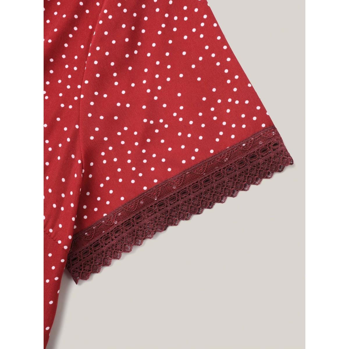 Plus Size Polka Dots Lace Waist-Cinched Midi Dress Scarlet Women V-neck Short sleeve Curvy BloomChic 14-16/1X Product Image