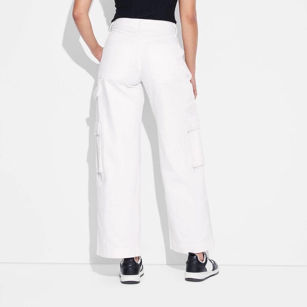 Women's Mid-Rise Wide Leg Cargo Baggy Jeans - Wild Fable™ White 00 Product Image